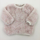 Fluffy Leopard Print Pink & White Jumper - Girls 3-6 Months