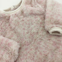 Fluffy Leopard Print Pink & White Jumper - Girls 3-6 Months