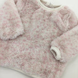 Fluffy Leopard Print Pink & White Jumper - Girls 3-6 Months