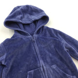 Blue Velour Zip Up Hoodie Jumper - Boys Newborn