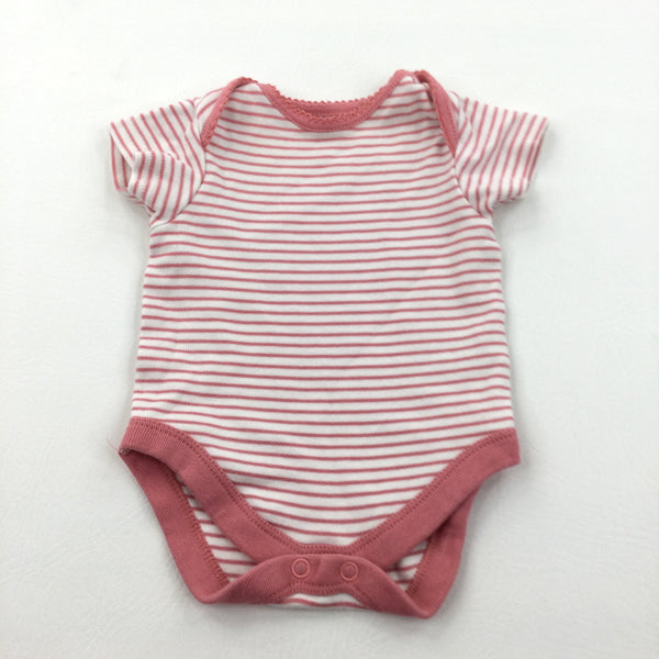 Coral Pink & White Striped Short Sleeve Bodysuit - Girls Newborn