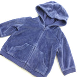 Blue Velour Zip Up Hoodie Jumper - Boys Newborn