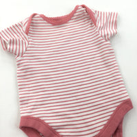 Coral Pink & White Striped Short Sleeve Bodysuit - Girls Newborn