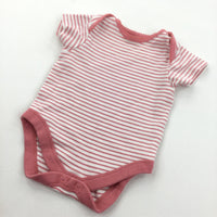 Coral Pink & White Striped Short Sleeve Bodysuit - Girls Newborn