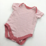 Coral Pink & White Striped Short Sleeve Bodysuit - Girls Newborn