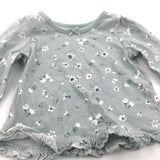 Flowers Teal Long Sleeve Top with Frilly Hem - Girls First Size