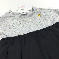 **NEW** Rabbit & Crown Speckled Grey Jersey Dress with Black Net Skirt - Girls 9-12 Months