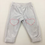 Embroidered Pink Hearts White Trousers - Girls 6-9 Months