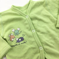 'Come & Play' Mice Green Jersey Cardigan - Girls Newborn