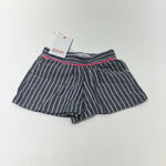 **NEW** Blue, Pink & White Striped Lightweight Cotton Shorts - Girls 9-12 Months