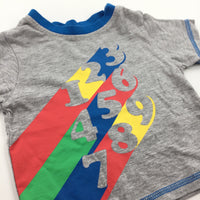 Numbers Colourful Grey & Blue T-Shirt - Boys 0-3 Months