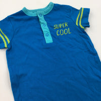 'Super Cool' Blue & Lime Green Jersey Romper - Boys 0-3 Months