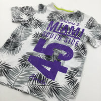 'Miami South Side' Leaves Purple, Grey & White T-Shirt - Boys 7-8 Years