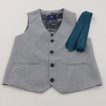 Smart Grey Waistcoat & Teal Tie Set - Boys 8 Years