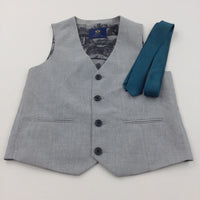 Smart Grey Waistcoat & Teal Tie Set - Boys 8 Years