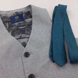 Smart Grey Waistcoat & Teal Tie Set - Boys 8 Years