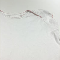 White T-Shirt with Pink Trim - Girls 6-9 Months