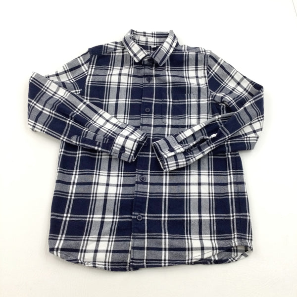 Navy & White Checked Long Sleeved Shirt  - Boys 8-9 Years