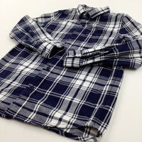 Navy & White Checked Long Sleeved Shirt  - Boys 8-9 Years