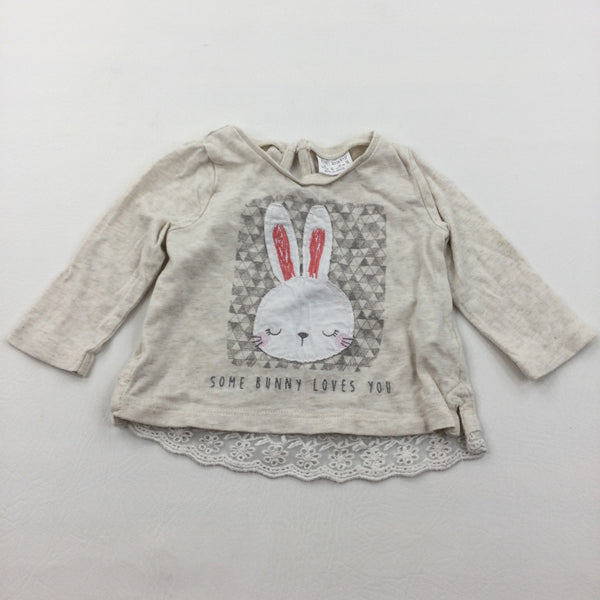 'Some Bunny Loves You' Appliqued Oatmeal Long Sleeve Top - Girls 0-3 Months
