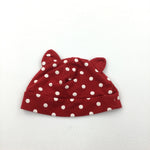 Spotty Red & White Jersey Hat with Ears - Girls 2-4 Months