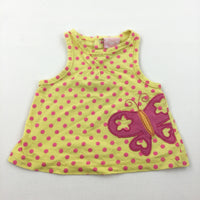 Butterfly Appliqued Pink & Yellow Jersey Sleeveless Tunic Top - Girls 0-3 Months