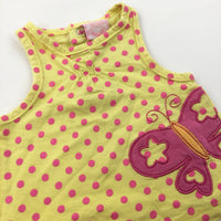 Butterfly Appliqued Pink & Yellow Jersey Sleeveless Tunic Top - Girls 0-3 Months