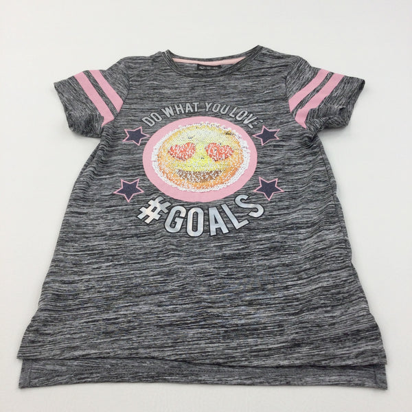 'Do What You Love' Emoji Sequin Flip Black, Grey & Pink Sports Style T-Shirt - Girls 8-9 Years