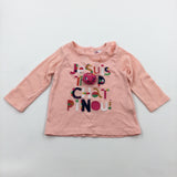 'Ju Suis Trop Chat Pinou' Cat Pink Long Sleeve Top - Girls 3 Months