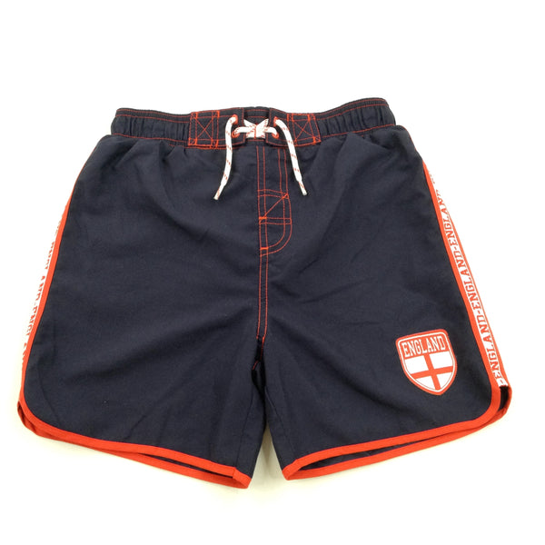 'England' Navy & Red Swimming Shorts - Boys 9 Years