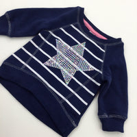 Sequin Star Navy & White Striped Sweatshirt - Girls 3 Months