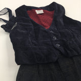 Navy Velour Lined Waistcoat with Dark Grey Checked Trousers & Matching Dickie Bow - Boys 3-6 Months