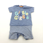 Giggle Giggle' Blue & White Jersey Romper - Boys 3-6 Months