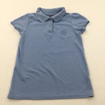 Flower Embroidered Blue Polo Shirt - Girls 10 Years
