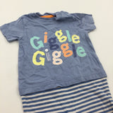 Giggle Giggle' Blue & White Jersey Romper - Boys 3-6 Months