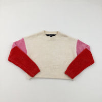 Cream, Red & Pink Cropped Knitted Jumper - Girls 9 Years