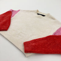 Cream, Red & Pink Cropped Knitted Jumper - Girls 9 Years