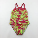 Sea Creatures Neon Yellow & Pink Swimming Costume - Girls 5-6 Years