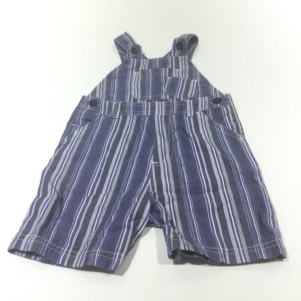 Navy, White & Blue Striped Cotton Short Dungarees - Boys 6-9 Months
