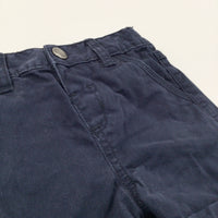 Navy Cotton Shorts with Adjustable Waistband - Boys 9-12 Months