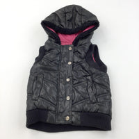 Flowers Patterned Black Gilet with Hood - Girls 3-4 Years