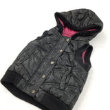 Flowers Patterned Black Gilet with Hood - Girls 3-4 Years