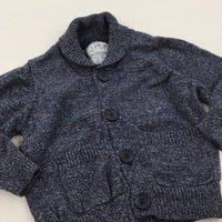 Mottled Navy Lightweight Knitted Cardigan with Collar - Boys 3-6 Months