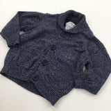 Mottled Navy Lightweight Knitted Cardigan with Collar - Boys 3-6 Months