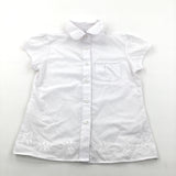 Flowers Embroidered White Cotton School Blouse - Girls 8 Years