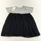 **NEW** Rabbit & Crown Speckled Grey Jersey Dress with Black Net Skirt - Girls 18-24 Months