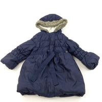 Navy Padded Fleece Lined Coat with Hood - Girls 3-4 Years