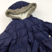 Navy Padded Fleece Lined Coat with Hood - Girls 3-4 Years