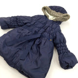 Navy Padded Fleece Lined Coat with Hood - Girls 3-4 Years