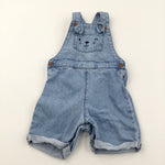 Bear Face Embroidered Light Blue Denim Short Dungarees - Boys/Girls 12-18 Months